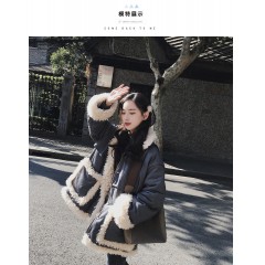 ins超火羽絨棉服女冬新款韓版學(xué)生中長(zhǎng)款棉襖羊羔毛拼接外套