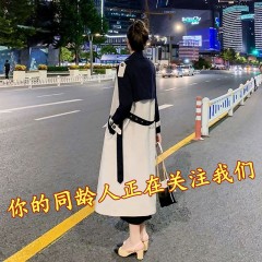 【杭州品牌】風(fēng)衣女中長款2020春季新款韓版拼色寬松外套潮